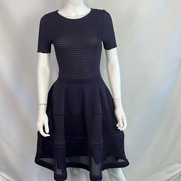 Antonino Valenti Purple Shimmer Kint Fit & Flare Dress - Picture 1 of 14